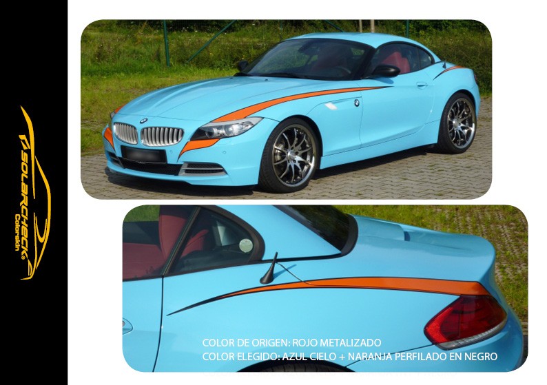 Azzurro + arancione profilato nero